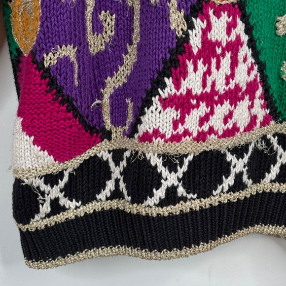 VTG 90s Chaus Ugly Christmas Sweater M 3D Metallic Bobble Patchwork Granny 80s - Picture 5 of 11